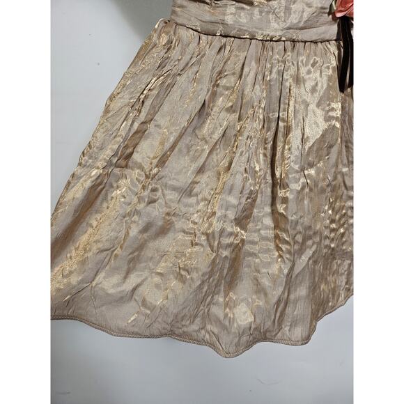 Youngland Baby Dress with Roses size 2T Brown Velvet Gold Silky Rosettes + Clip - Picture 5 of 14